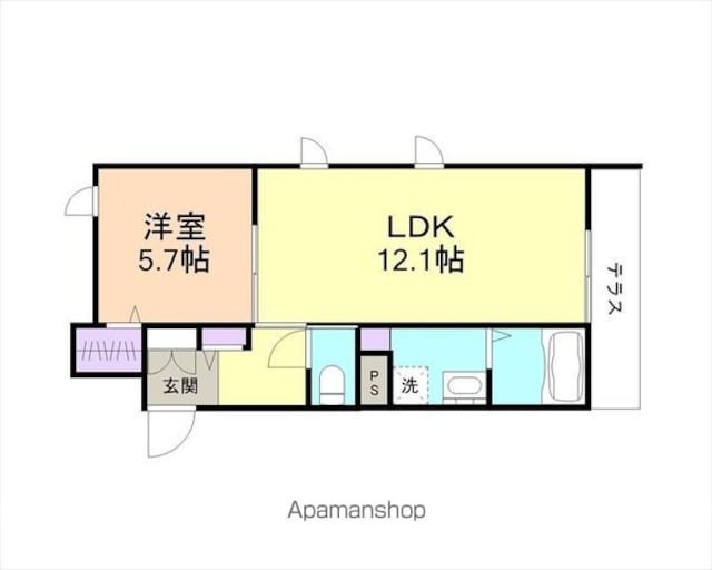 ベレオ山蔭丁[1LDK/44.06m2]の間取図