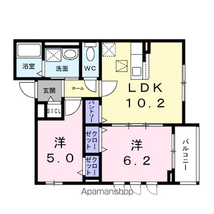 ラヴィアンローズ[2LDK/50.19m2]の間取図