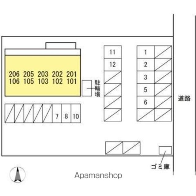 香川県高松市木太町[1K/26.71m2]の配置図