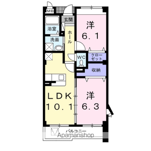 リヴェール栄谷[2LDK/53.09m2]の間取図