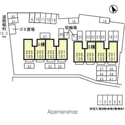 クラージュ　Ｂ棟[2DK/50.4m2]の配置図