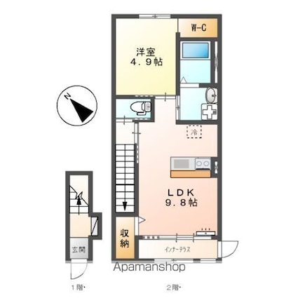 エンターレ妻鳥[1LDK/43.35m2]の間取図