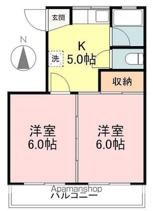 コーポラス麗山[2K/40m2]の間取図