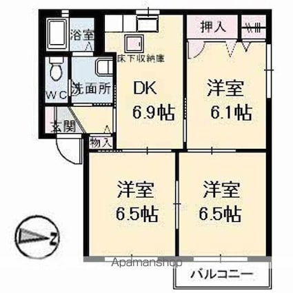 メゾンドフルール　Ａ棟[3DK/54.07m2]の間取図