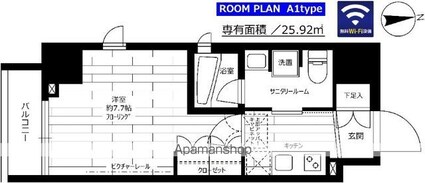 ステージグランデ新御徒町アジールコート[1K/25.92m2]の間取図