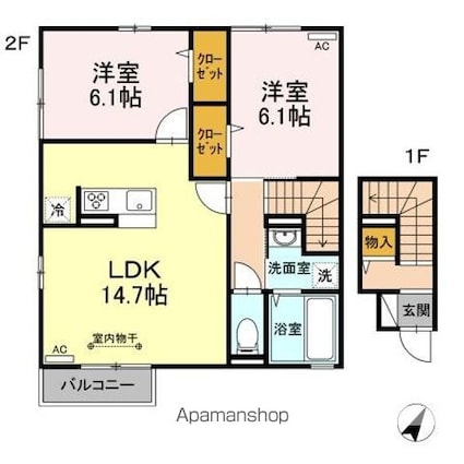 Ｄーｒｏｏｍ西多賀　ＩＩ[2LDK/66.56m2]の間取図