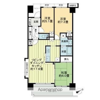 サーパスシティ栗林[3LDK/77.07m2]の間取図