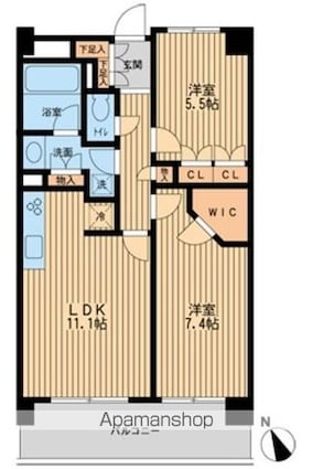 ＨＦ若林公園レジデンス[2LDK/58.11m2]の間取図
