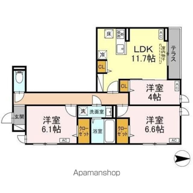 仮称）世田谷区大蔵１丁目ＰＪ工事[3LDK/68.43m2]の間取図