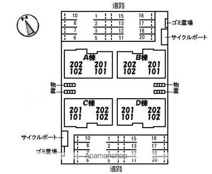ヴィラロトス　Ｂ棟[3LDK/79.44m2]の配置図