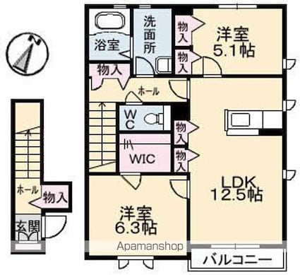 ラフォーレ八木Ｂ棟[2LDK/68.6m2]の間取図