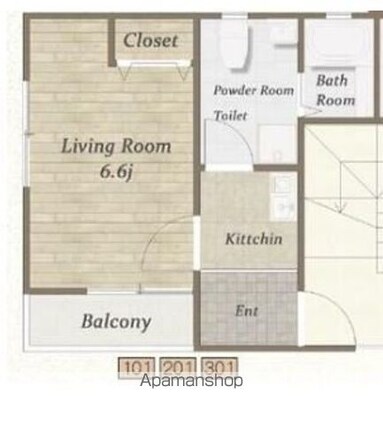 Ｎｕａｇｅ屏風浦[1K/22.03m2]の間取図