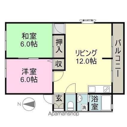 サンビレッジ御幸　Ｂ棟[2LDK/54.72m2]の間取図