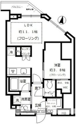 パークリュクス西新宿１１０３号室[1LDK/37.69m2]の間取図