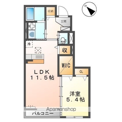 クラッセ山手[1LDK/45.96m2]の間取図