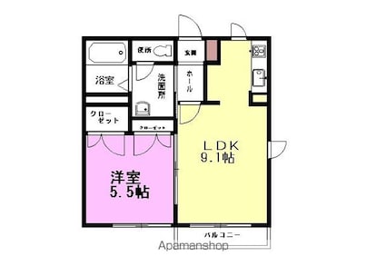 コンフォートヒル[1LDK/36m2]の間取図