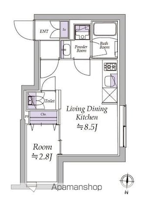東京都江東区清澄３丁目[1LDK/27.68m2]の間取図