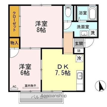 岡山県岡山市北区今保[2DK/50.88m2]の間取図