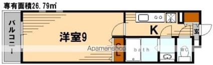 神奈川県横浜市鶴見区仲通３丁目[1K/26.79m2]の間取図