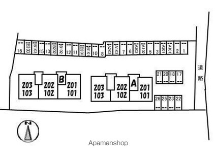シャンベールＡ・Ｂ棟[3LDK/65.25m2]の配置図
