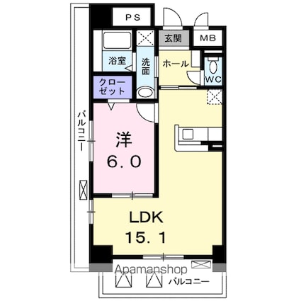 ヴィアーレ　光南[1LDK/47.6m2]の間取図