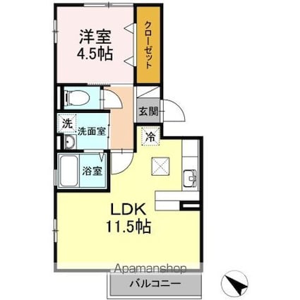 ロータス越路[1LDK/40.04m2]の間取図