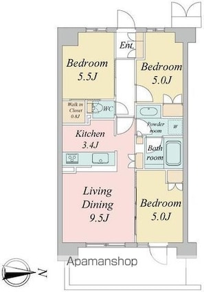 トラープランド蒼麗館[3LDK/61.8m2]の間取図