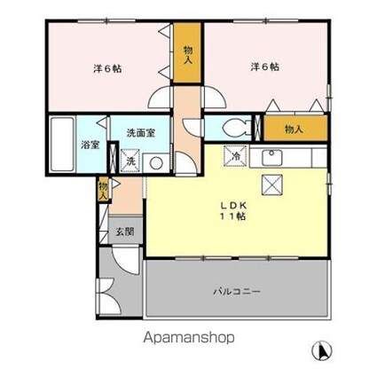 カラコレス　西谷[2LDK/56.06m2]の間取図