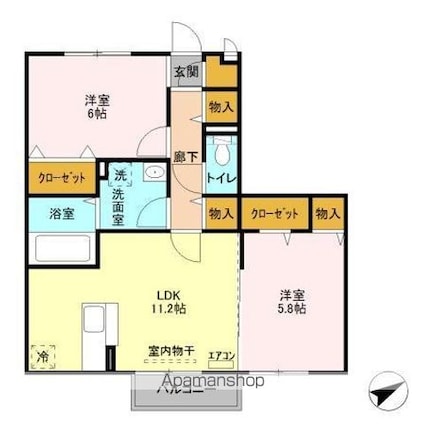 シュロス蒲地　Ａ[2LDK/57.13m2]の間取図
