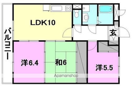 ユーミー高雄２[3LDK/65.08m2]の間取図