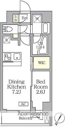 アジールコート三宿テラス[1DK/25.46m2]の間取図