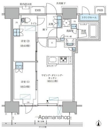 パークアクシス西大島コンフォートスクエア[2LDK/48.29m2]の間取図