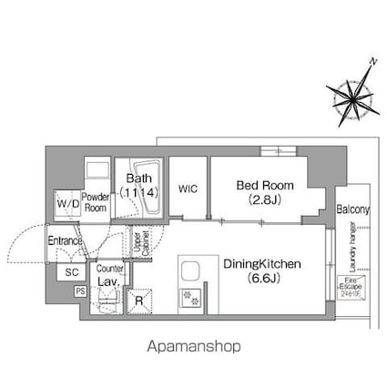 コンフォリア・リヴ新中野ＳＯＵＴＨ[1DK/25.42m2]の間取図
