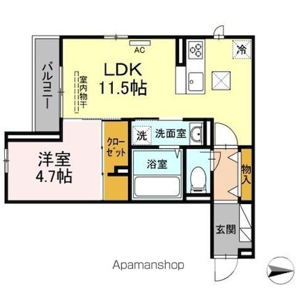 フェリエⅣ[1LDK/41.86m2]の間取図