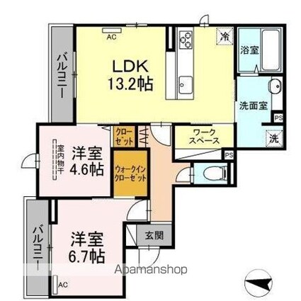 ヴィッセル庚午[2LDK/62.91m2]の間取図