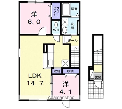リヴァーサイド・ベルＢ[2LDK/58.45m2]の間取図