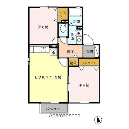 ロイヤルタウン蓬沢　ＡＢＣＤ[2LDK/53.76m2]の間取図