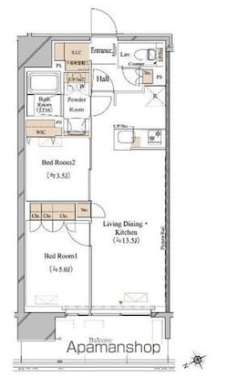 ブランシエスタ浅草蔵前[2LDK/50.96m2]の間取図