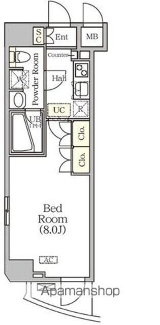 アジールコート門前仲町[1K/25.14m2]の間取図