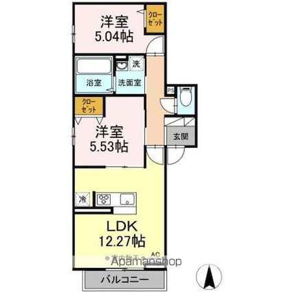 アンソレイエ[2LDK/52.89m2]の間取図