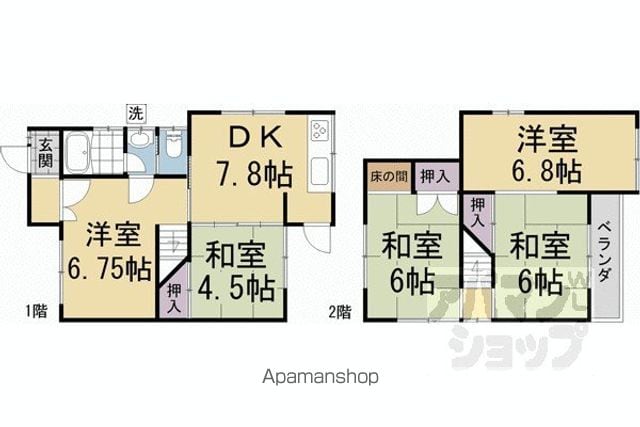奈良線 木幡駅 徒歩12分 2階建 築54年の間取り写真