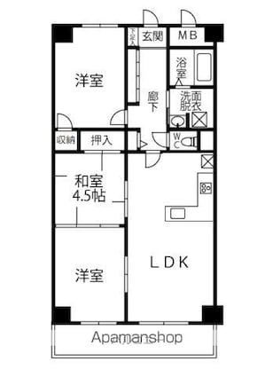 グリーンコート井口[3LDK/66.55m2]の間取図
