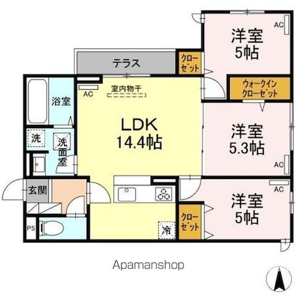 セレスティア南烏山[3LDK/65.39m2]の間取図