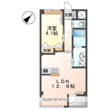 ユニヴァリィ県庁東[1LDK/41.8m2]の間取図