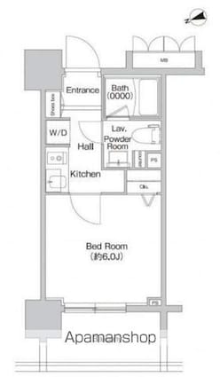プライムアーバン神楽坂[1K/20.48m2]の間取図
