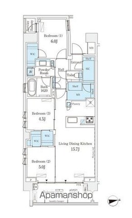 ライトテラス世田谷砧[3SLDK/76.63m2]の間取図