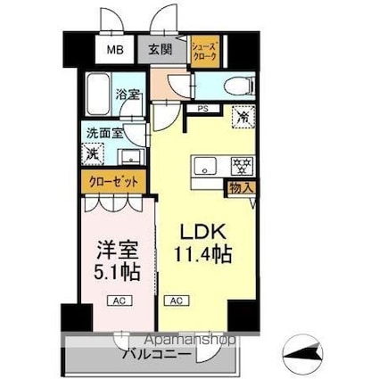 ＩＳ二十人町[1LDK/40.19m2]の間取図