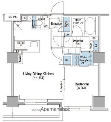 ザ・パークハビオ新宿[1LDK/40.21m2]の間取図