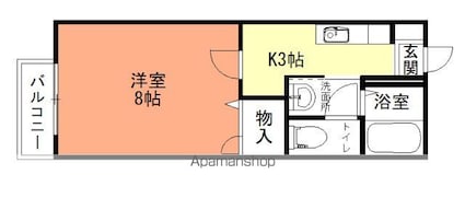 ドラゴンパークスＦ[1K/26.2m2]の間取図
