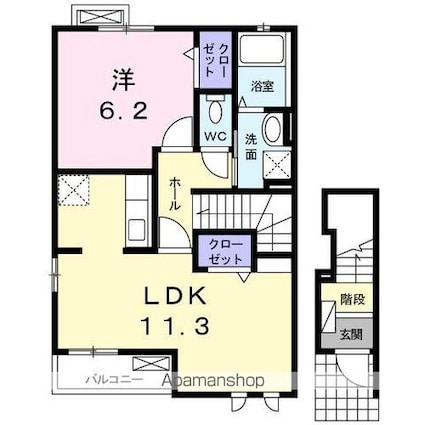 レジデンスＫ[1LDK/46.42m2]の間取図